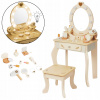 Veľký drevený toaletný stolík pre deti s LED osvetlením a taburetkou Elly Veľký drevený toaletný stolík pre deti s LED osvetlením a taburetkou Elly