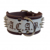 Obojok kožený 6cm s výšivkou+hroty - hnedý, biely Obojok kožený 6cm s výšivkou+hroty - hnedý, biely