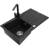 Mexen Cesar, granitový drez 775x470x190 mm, 1-komorový, čierna s chrómovým sifónom a čierna drezová batéria Rita, 6514-77-670300-70 Mexen Cesar, granitový drez 775x470x190 mm, 1-komorový, čierna s chrómovým sifónom a čierna drezová batéria Rita, 6514-77-670300-70