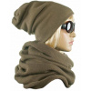 Dámsky komplet čiapka bez brmbolca a tunelový šál kaki 059 Dámsky komplet čiapka bez brmbolca a tunelový šál kaki 059