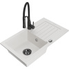 Mexen Pablo granitový drez s 1 komorou, odkvapkávacou plochou a kuchynskou batériou Aster, biely - 6510-20-73450-70-B Mexen Pablo granitový drez s 1 komorou, odkvapkávacou plochou a kuchynskou batériou Aster, biely - 6510-20-73450-70-B