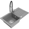 Mexen Pablo granitový kuchynský drez s 1-komorou s odkvapkávačom a kuchynskou batériou Aster, sivý - 6510-71-73450-07 Mexen Pablo granitový kuchynský drez s 1-komorou s odkvapkávačom a kuchynskou batériou Aster, sivý - 6510-71-73450-07
