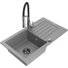 Mexen Pablo granitový kuchynský drez 1-komorový s odkvapkávačom a kuchynskou batériou Aster, šedý - 6510-71-73450-07-B Mexen Pablo granitový kuchynský drez 1-komorový s odkvapkávačom a kuchynskou batériou Aster, šedý - 6510-71-73450-07-B
