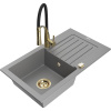 Mexen Pablo granitový drez s 1 komorou a odkvapkávačom a kuchynskou batériou Aster, sivý - 6510-71-73450-57-G Mexen Pablo granitový drez s 1 komorou a odkvapkávačom a kuchynskou batériou Aster, sivý - 6510-71-73450-57-G