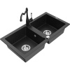 Mexen Mario granitový drez s 2 komorami a kuchynskou batériou Carla, čierny/strieborný metalický - 6504-73-670700-70 Mexen Mario granitový drez s 2 komorami a kuchynskou batériou Carla, čierny/strieborný metalický - 6504-73-670700-70