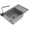 Mexen Elias granitový kuchynský drez s 1 komorou, odkvapkávacom a kuchynskou batériou Rita, šedý - 6511-71-670300-70-B Mexen Elias granitový kuchynský drez s 1 komorou, odkvapkávacom a kuchynskou batériou Rita, šedý - 6511-71-670300-70-B