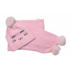 Baby Nellys Zimná čiapka s brmbolcom + šál Kitty ružová Baby Nellys Zimná čiapka s brmbolcom + šál Kitty ružová