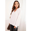 Legínovo Dámska blúzka z viskózy s výstrihom do V a viazaním na rukávoch béžová Farba: Biela, Veľkosť: UNI Legínovo Dámska blúzka z viskózy s výstrihom do V a viazaním na rukávoch béžová Farba: Biela, Veľkosť: UNI