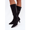 Dámske čižmy na podpätku s ozdobnými detailmi čierna 36 Boto 5905677763072 Dámske čižmy na podpätku s ozdobnými detailmi čierna 36 Boto 5905677763072