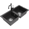 Mexen Mario žulový drez s 2 komorami a kuchynskou batériou Carla, čierny s fľakmi - 6504-76-670700-70 Mexen Mario žulový drez s 2 komorami a kuchynskou batériou Carla, čierny s fľakmi - 6504-76-670700-70
