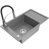 Mexen Elias žulový drez 1-komorový s odkvapkávačom a kuchynskou batériou Aster, sivý - 6511-71-73450-07 Mexen Elias žulový drez 1-komorový s odkvapkávačom a kuchynskou batériou Aster, sivý - 6511-71-73450-07