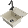 Mexen Enzo, granitový drez 576x465x174 mm, 1-komorový, čierna matná batéria Duero, béžová, 6506-69-671600-70 Mexen Enzo, granitový drez 576x465x174 mm, 1-komorový, čierna matná batéria Duero, béžová, 6506-69-671600-70