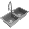 Mexen Mario, 2-komorový granitový drez 820x436x161 mm a drezová batéria Savita, šedá, 6504-71-672601-71 Mexen Mario, 2-komorový granitový drez 820x436x161 mm a drezová batéria Savita, šedá, 6504-71-672601-71