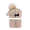Fashionkids Dievčenský zimný set baretka a nákrčník s brmbolcom AMORA Farba: Bežová, Veľkosť: 48-50 Fashionkids Dievčenský zimný set baretka a nákrčník s brmbolcom AMORA Farba: Bežová, Veľkosť: 48-50