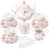 Fanquare Luxusná porcelánová čajová súprava s ružovými kvetmi a zlatým lemom – 21-dielny set pre 6 osôb na elegantné servírovanie čaju a kávy Fanquare Luxusná porcelánová čajová súprava s ružovými kvetmi a zlatým lemom – 21-dielny set pre 6 osôb na elegantné servírovanie čaju a kávy