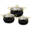 Haus Roland Rozsdamentes edénykészlet, 6 részes, matt fekete, aranyozott fogantyúkkal Haus Roland Haus Roland Rozsdamentes edénykészlet, 6 részes, matt fekete, aranyozott fogantyúkkal Haus Roland