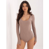 Dámske rebrované body v tmavobéžovej farbe biela | hnedá S RUE PARIS 5906694084720 Dámske rebrované body v tmavobéžovej farbe biela | hnedá S RUE PARIS 5906694084720