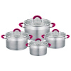 Haus Roland Rozsdamentes edénykészlet, 8 részes, bordó fogantyúk Haus Roland Haus Roland Rozsdamentes edénykészlet, 8 részes, bordó fogantyúk Haus Roland