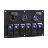 Panel s 6x spínačmi Rocker, voltmeter, CL + USB zásuvka, 12/24V Panel s 6x spínačmi Rocker, voltmeter, CL + USB zásuvka, 12/24V