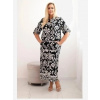 Kesi Włoski Dámska viskózová súprava Plus Size s geometrickou potlačou čierny Kesi Włoski Dámska viskózová súprava Plus Size s geometrickou potlačou čierny