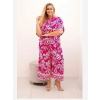 Kesi Włoski Dámska viskózová súprava Plus Size s geometrickou potlačou fuksiová Kesi Włoski Dámska viskózová súprava Plus Size s geometrickou potlačou fuksiová