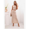 Kesi Włoski Dámsky komplet s blúzkou s ozdobnou prackou a priliehavou sukňou - béžový Kesi Włoski Dámsky komplet s blúzkou s ozdobnou prackou a priliehavou sukňou - béžový