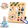 Drevená Senzorická Manipulačná Montessori Tabuľa s LED Vypínačmi Drevená Senzorická Manipulačná Montessori Tabuľa s LED Vypínačmi