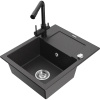 Mexen Enzo jednodrezový granitový drez s odkvapkávačom a kuchynskou batériou Duero, čierno škvrnitý - 6506-76-671600-70 Mexen Enzo jednodrezový granitový drez s odkvapkávačom a kuchynskou batériou Duero, čierno škvrnitý - 6506-76-671600-70