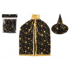 Teddies Klobúk čarodejnícky + plášť pre deti priemer 38cm čierno-zlatý v sáčku karneval Teddies Klobúk čarodejnícky + plášť pre deti priemer 38cm čierno-zlatý v sáčku karneval