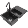 Mexen Gaspar granitový drez 1,5-komorový s odkvapkávačom a kuchynskou batériou Duero, čierny škvrnitý Mexen Gaspar granitový drez 1,5-komorový s odkvapkávačom a kuchynskou batériou Duero, čierny škvrnitý