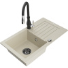 Mexen Pablo granitový kuchynský drez s jednou komorou, odkvapkávačom a kuchynskou batériou Savita, béžový Mexen Pablo granitový kuchynský drez s jednou komorou, odkvapkávačom a kuchynskou batériou Savita, béžový