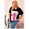 Kesi Włoski Dámske bavlnené tričko Plus Size s nápisom „Day Dream“ čierna + ružová Kesi Włoski Dámske bavlnené tričko Plus Size s nápisom „Day Dream“ čierna + ružová