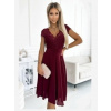 Numoco 381-5 LINDA - šifónové šaty s čipkovaným výstrihom - Vínová farba Numoco 381-5 LINDA - šifónové šaty s čipkovaným výstrihom - Vínová farba