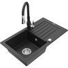 Mexen Pablo jednokomorový granitový drez s odkvapkávačom a kuchynskou batériou Savita, čierny/strieborný metalik Mexen Pablo jednokomorový granitový drez s odkvapkávačom a kuchynskou batériou Savita, čierny/strieborný metalik