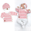 Pletená sada pre bábätko s jemným prúžkom 2D, lux - růžová, biela Pletená sada pre bábätko s jemným prúžkom 2D, lux - růžová, biela