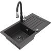 Mexen Pablo žulový drez s jednou komorou s odkvapkávačom a kuchynskou batériou Savita, čierny škvrnitý Mexen Pablo žulový drez s jednou komorou s odkvapkávačom a kuchynskou batériou Savita, čierny škvrnitý