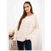 Kesi Włoski Dámsky sveter z viskózy s čipkovaným vzorom a dlhým rukávom béžový Kesi Włoski Dámsky sveter z viskózy s čipkovaným vzorom a dlhým rukávom béžový