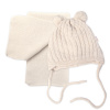 Baby Nellys Zimní čepice na zavazování s bambulky šál béžová Baby Nellys Zimní čepice na zavazování s bambulky šál béžová