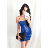 Sexy šaty mini lesklé stredne modré - SARA4 Veľkosť: M Sexy šaty mini lesklé stredne modré - SARA4 Veľkosť: M