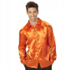 Pánska saténová košeľa oranžová štýl 70. a 80. rokov disco S Pánska saténová košeľa oranžová štýl 70. a 80. rokov disco S