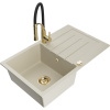 Mexen Bruno žulový kuchynský drez s 1 komorou, odkvapkávačom a kuchynskou batériou Aster, béžový - 6513-69-73450-57-G Mexen Bruno žulový kuchynský drez s 1 komorou, odkvapkávačom a kuchynskou batériou Aster, béžový - 6513-69-73450-57-G