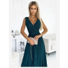 Numoco 467-1 LOUISE brokátové dlhé šaty s výstrihom a rozparkom na nohe - zelené Numoco 467-1 LOUISE brokátové dlhé šaty s výstrihom a rozparkom na nohe - zelené