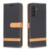 Peňaženkové kožené puzdro Block Denim na Samsung Galaxy A25 5G - Čierna Peňaženkové kožené puzdro Block Denim na Samsung Galaxy A25 5G - Čierna