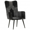 vidaXL Kreslo wingback čierne a sivé pravá koža - Čierna - 3204-145033 vidaXL Kreslo wingback čierne a sivé pravá koža - Čierna - 3204-145033