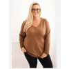 Kesi Dámska blúzka Plus Size s výstrihom do V a dlhým rukávom hnedá Kesi Dámska blúzka Plus Size s výstrihom do V a dlhým rukávom hnedá