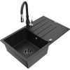 Mexen Bruno granitový drez s 1 komorou s odkvapkávačom a kuchynskou batériou Savita, čierny/zlatý metalik Mexen Bruno granitový drez s 1 komorou s odkvapkávačom a kuchynskou batériou Savita, čierny/zlatý metalik