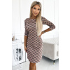 Numoco MARY Šaty so zlatými zipsami - béžové s čiernym vzorom 420-3 Farba: Béžová, Veľkosť: S Numoco MARY Šaty so zlatými zipsami - béžové s čiernym vzorom 420-3 Farba: Béžová, Veľkosť: S
