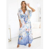 Numoco 603-3 Vzdušné zavinovacie maxi šaty s kvetinovým vzorom – modré ruže Numoco 603-3 Vzdušné zavinovacie maxi šaty s kvetinovým vzorom – modré ruže
