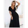 Numoco 635-2 MELANIA dlhé, lesklé šaty s výstrihom a krátkymi rukávmi - čierne Numoco 635-2 MELANIA dlhé, lesklé šaty s výstrihom a krátkymi rukávmi - čierne