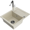 Mexen Enzo granitový drez s 1 komorou a odkvapkávacou plochou s kuchynskou batériou Flora, béžový - 6506-69-670401-07-B Mexen Enzo granitový drez s 1 komorou a odkvapkávacou plochou s kuchynskou batériou Flora, béžový - 6506-69-670401-07-B